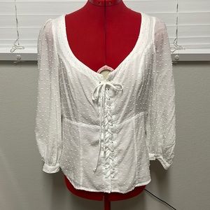 White lace up long sleeve Maeve Anthropology Top